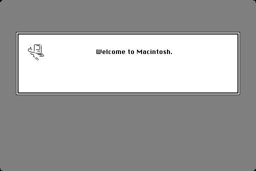 Mac OS System 3 welcome screen (1986)